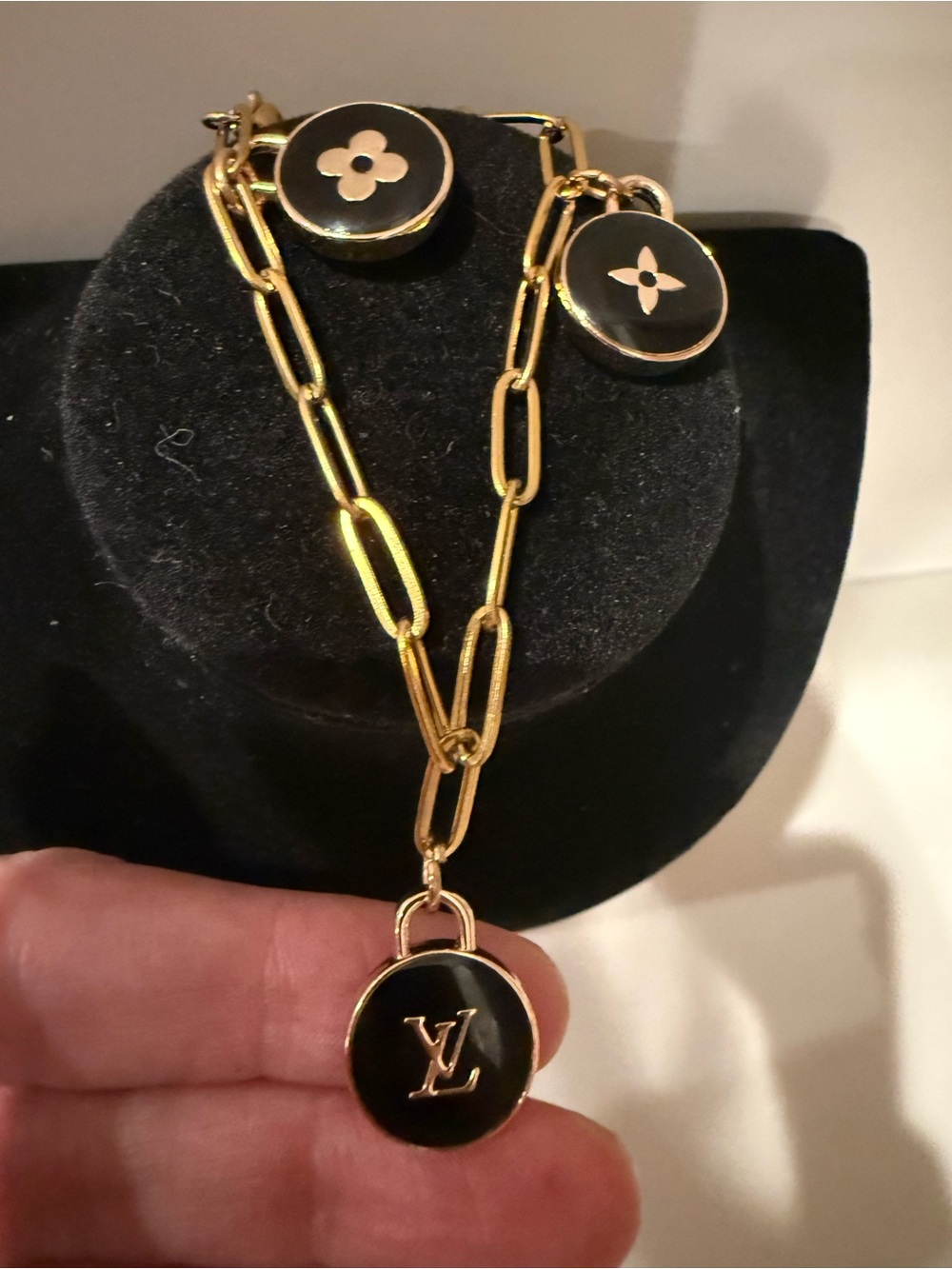 Upcycled Louis Vuitton Black and Gold charm bracelet